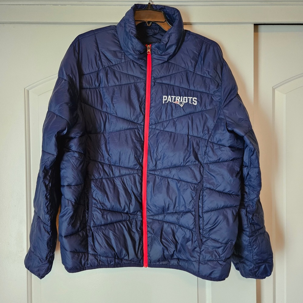 NFL New England Patriots Lightweight Puffer Jacket Mens XL Blue Full Zip